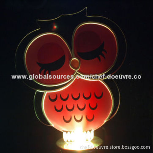 Christmas Decoration Silk-printed Owl Tealight Candle with Color-changing LED